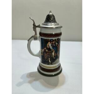 Vintage 1990s Authentic Zimmermann German Stein Porcelain Pure Pewter Lid 5in
